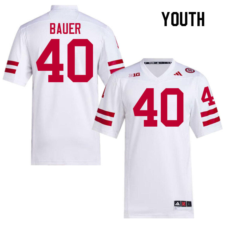 Youth #40 Rowdy Bauer Nebraska Cornhuskers College Football Jerseys Stitched Sale-White